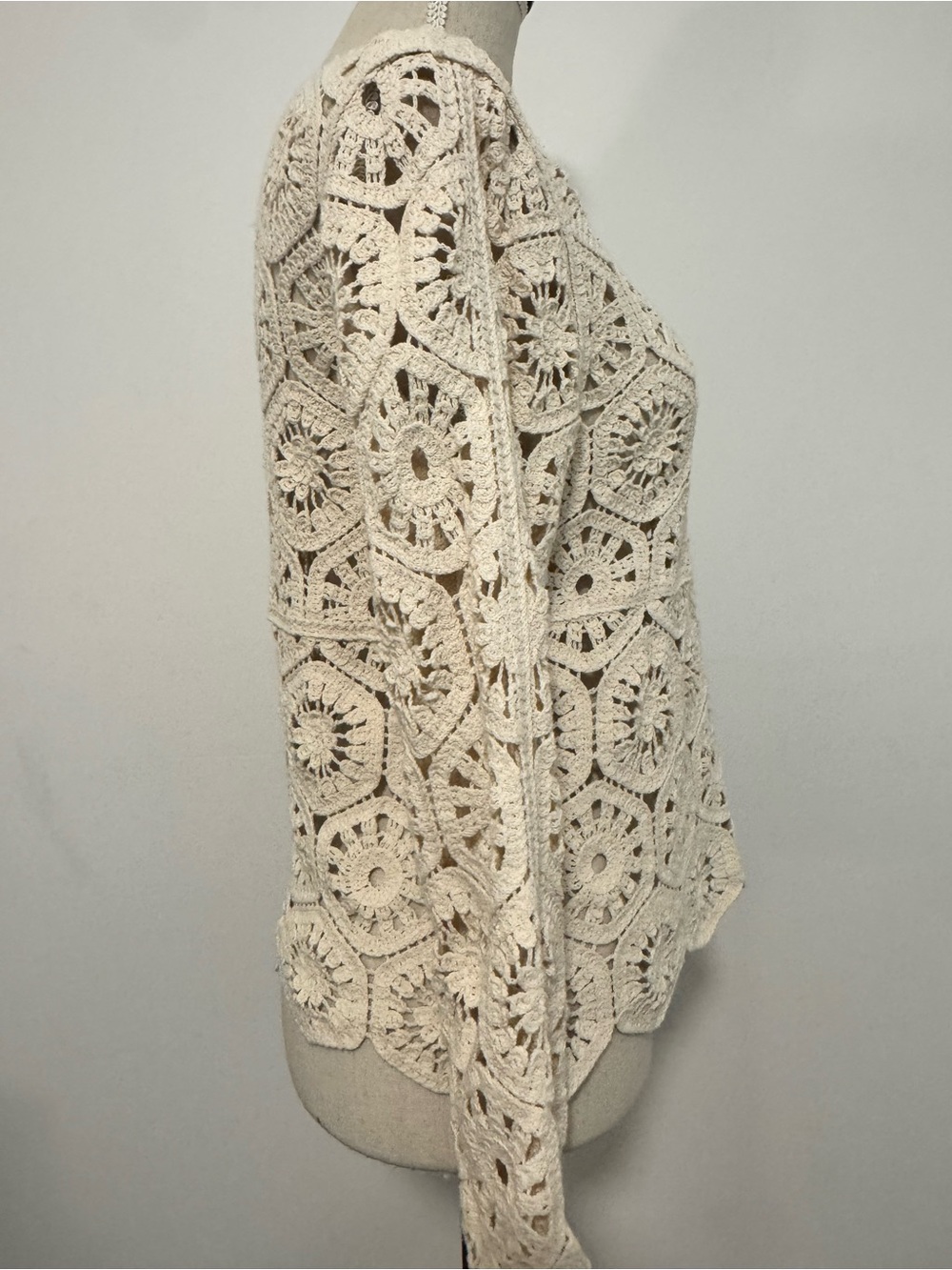 Ultra Pink Crochet Scoop Neck Knit Top Sweater - Cream Bohemian Size XS - Picture 3 of 10